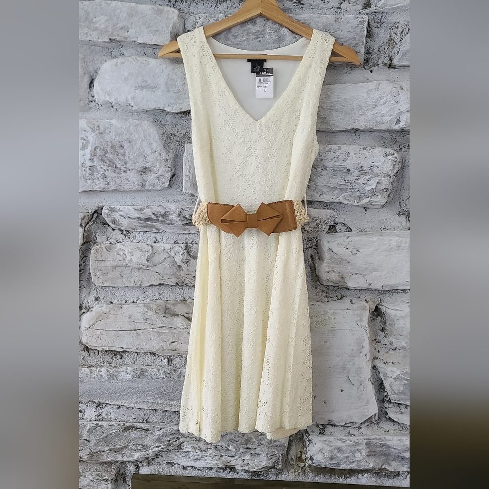 Cream lace dress with belt